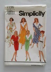 7735 SIMPLICITY 1992 SLIM OR FLARE DRESS, BELT, COLLAR SLEEVES OR NOT PATTERN 8-14
